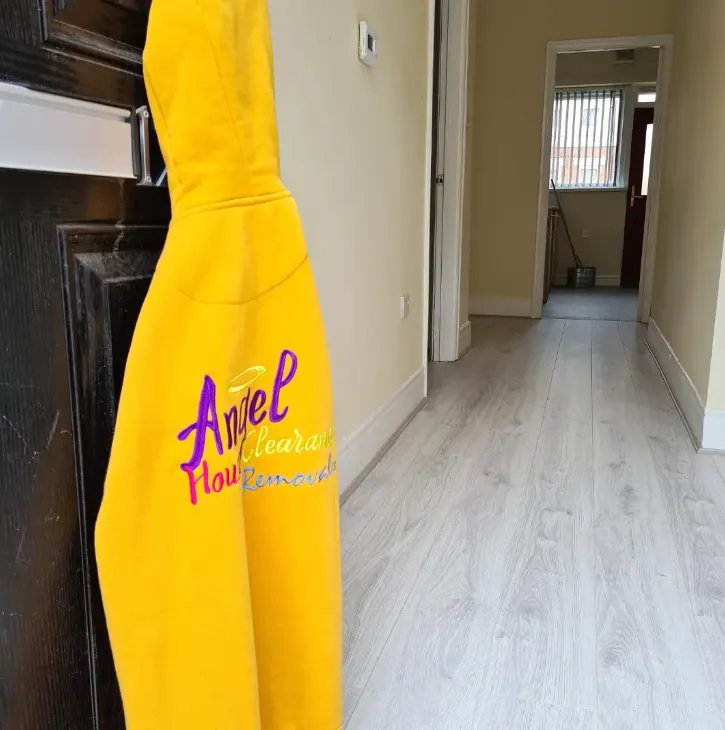 Cleared property with Angel House Clearance branded hoodie